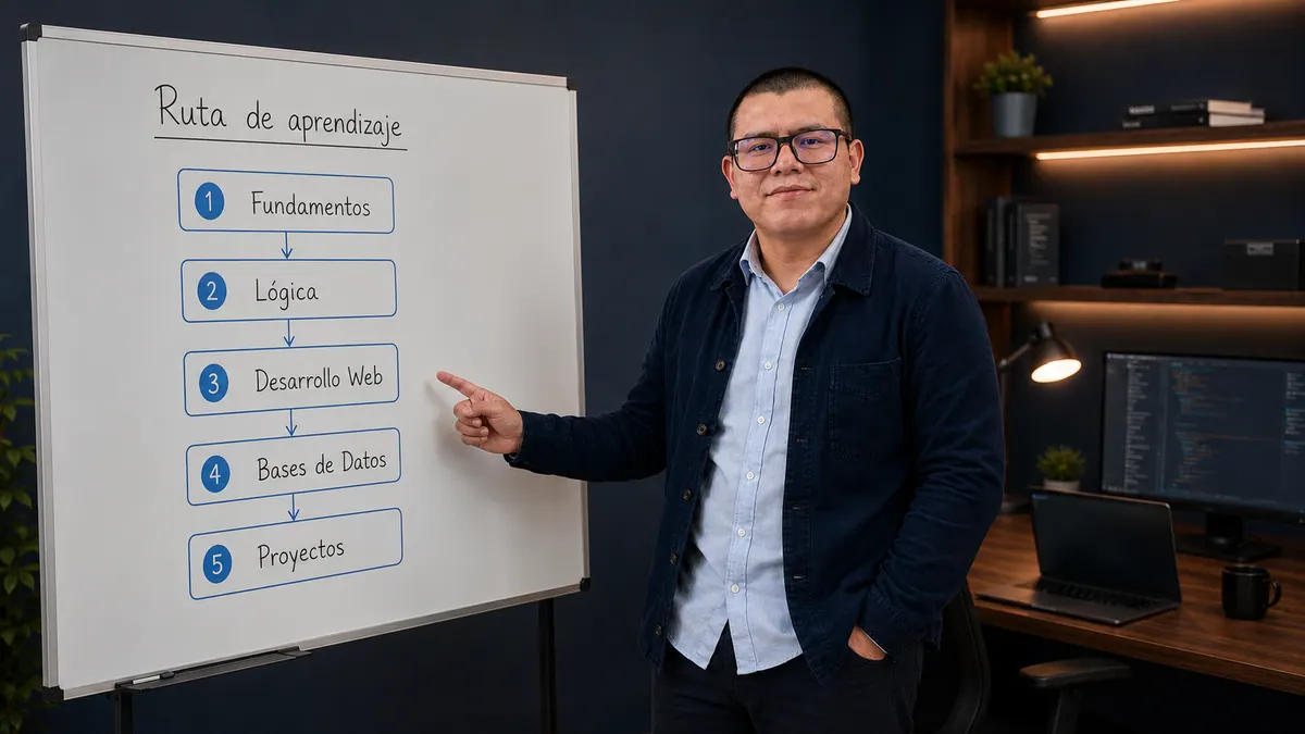 Adrian Pisco explicando la ruta de aprendizaje
